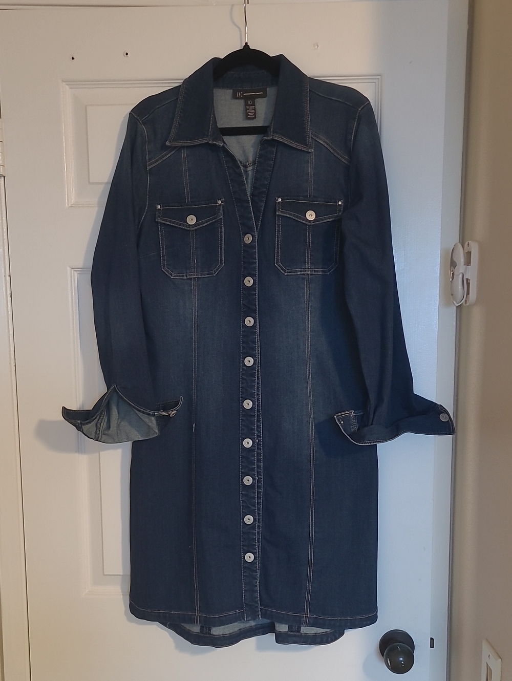 INC International Concepts Dark Blue Denim Shirt Dress with Long Sleeves